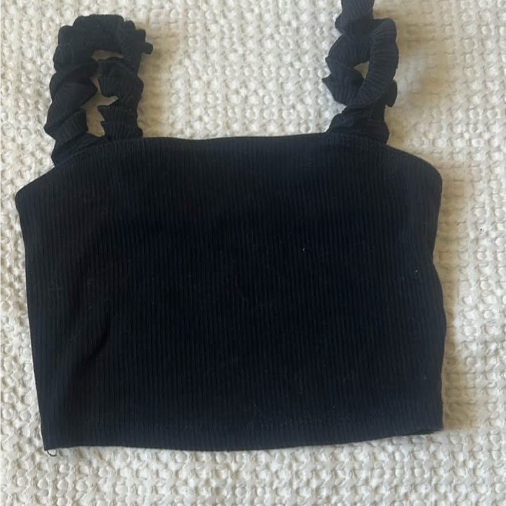 Sunday Best Black Ruffle Strap Tank Top
